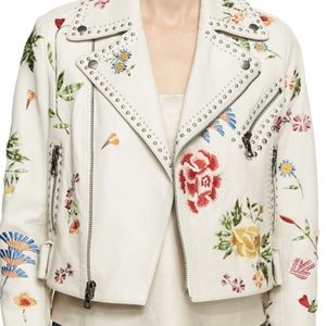 Alice + Olivia Cody leather Jacket Cream/Multi